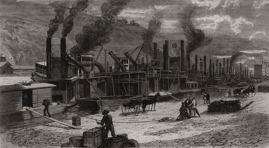 Ohio & Monongahela steamboats, Pittsburg. Pennsylvania 1876 old antique print